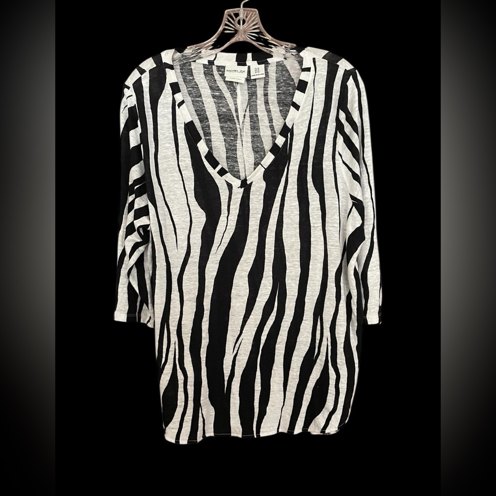 Rachel Zoe Black Gray Striped Linen Top Sz 1X